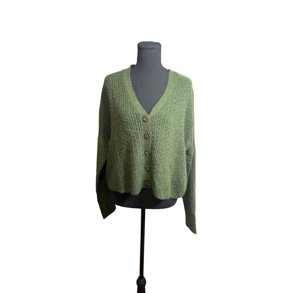 Madewell Cardigan Women M Green Excellent Alpaca Blend Cropped V-Neck Button